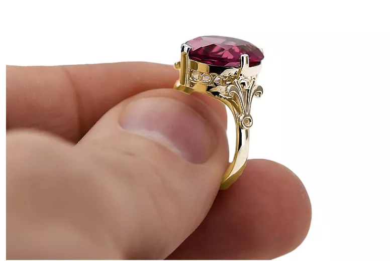 خاتم الروبين 14 كارت من الذهب الأصفر حرف يدوية فينتاج vrc369y